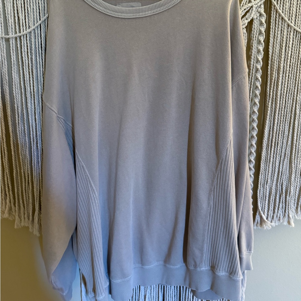 Light Brown Rib-Panel Oversized Crewneck Sweatshirt